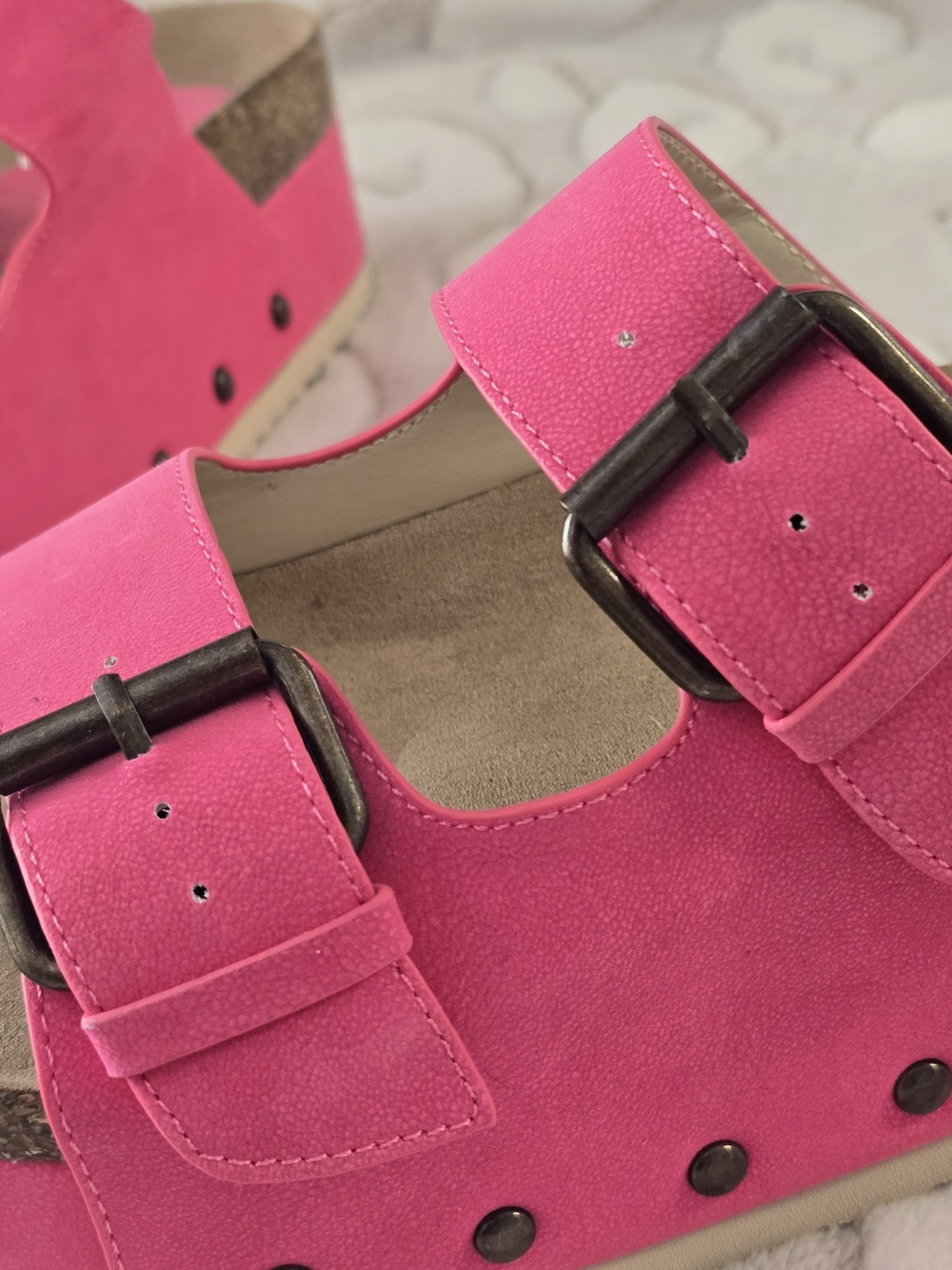 New Altar'd State Pink Double Buckle Cork Slide Sandals Size 8 Platform Chunky - Picture 12 of 13